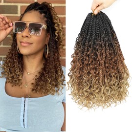 Boho Box Braids Crochet Hair 8 Packs Boho Crochet Braids Pre Looped 1B/30/27 Goddess Box Braids Crochet Hair for Black Women 14 Inch Boho Braids Crochet Hair Extension