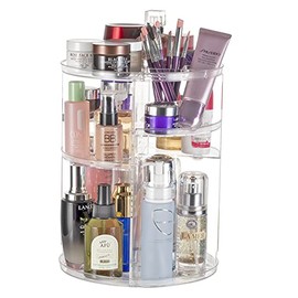 Argox 360 Rotating Makeup Organizer,Large Capacity&Adjustable Multi-Function Cosmetic Storage Box,The Perfect Makeup Organizer On The Dresser (Small, transparent)