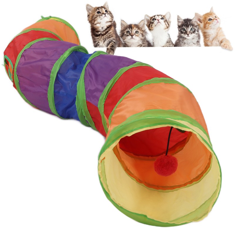 Pet Tunnel Iridescent Foldable Cat STunnel with Interactive Ball and