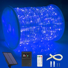 164 FT 1000 LED Rope Lights Solar Powered Waterproof String Lights 8 Modes Outdoor Tube Light Copper Wire Fairy Lights for Christmas Garden Fence Yard Party Pool Wedding Decor (1000 LED Blue)