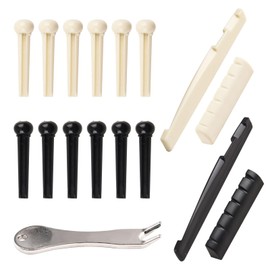 WANDIC 12 x Acoustic Guitar Pins Bridge Pins 4 x Nut and Nut 1 x Remover Tool Guitar Replacement Parts