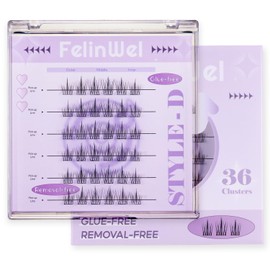 FelinWel Self Adhesive Lashes Clusters 8-11mm Long Lasting No Glue lashes, Natural Manga Glue Free Eyelashes, Style D