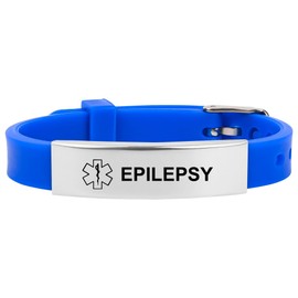 Pmormyy Medical Alert Bracelet for Women Men, Adjustable Medical Alert ID Silicone Wristband for Epilepsy Blue