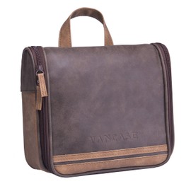 Hanging Toiletry Bag for Men VANCASE Vintage Leather Shaving Dopp Kit Medium Waterproof Travel Bathroom Bags Portable Shower Organizer