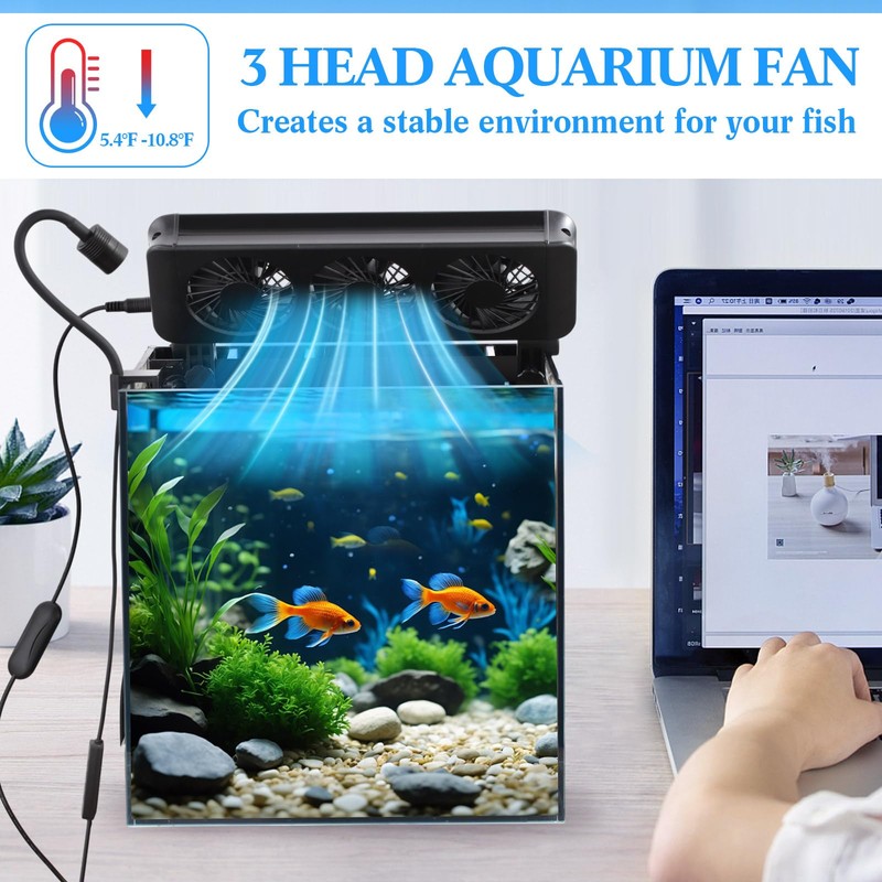 Tujoe 2 Pcs Aquarium Chillers Fan 3 Head Adjustable Fish