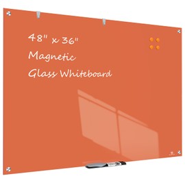 TSJ OFFICE Glass Dry-Erase Board - 48 x 36 Inches Wall Mounted Magnetic Whiteboard, Large Frameless Glass White Board for Office, Home & School, Orange