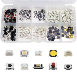 CHRI 250pcs Tactile Push Button Switch Micro Switch Momentary Tact for Car Remote Control Button with Plastic Box