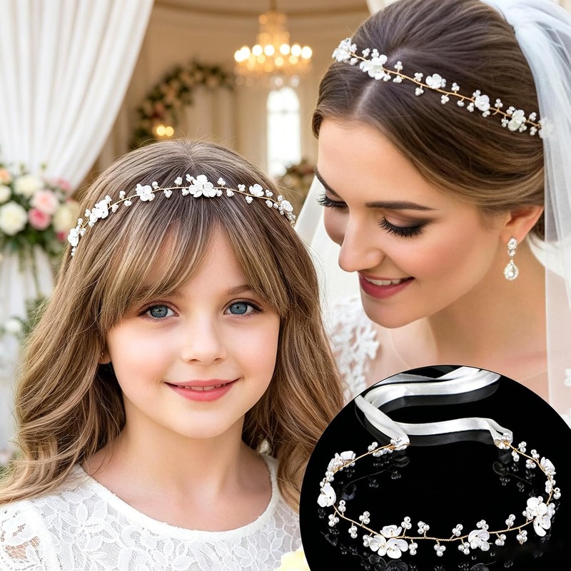 4 Pack Pearl Rhinestone Floral Headband for Wedding