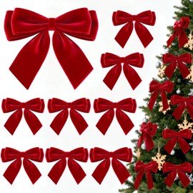 24Pcs Velvet Bows for Christmas Tree, Red Bows Christmas Decorations with Twist Tie, Bulk Burgundy Velvet Ornaments for Wreath Garland Gift Wrapping Wedding Champagne Parties Decor, 6 * 6in