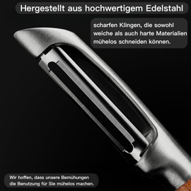 Premium 304 Stainless Steel Upgrade, Multifunctional Kitchen Fruit and Vegetable Peeler with Real Wooden Handle, Ultra Sharp, Robust Blade