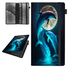 Car Registration and Insurance Holder,Leather Vehicle Glove Box Organizer Wallet for Document,Perfect for any Car,Truck,Motorcycle,Driver License,Trailer or Boat,Men & Women,Cute Dolphins and Moon