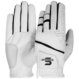 SAWANS Golf Glove Men's Durable Premium Leather Left Hand Right All Weather Grip Golfer Gloves Non Slip Flexible Golfing (Medium, Left)