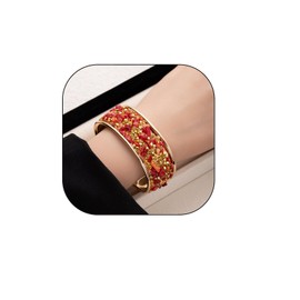 Vivian&CD Bohemian Retro Stone Zircon Bangle Cuff Bracelet For Women Bangle Bracelets Chunky Bangles Bracelets Trendy Color Rhinestone Open Adjustable Wedding Decoration Jewelry (Red)