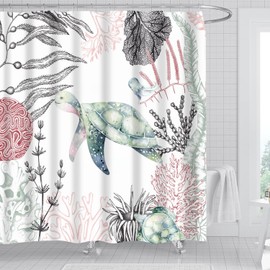 Sea Turtle Fabric Shower Curtain for Bathroom -120GSM Lightweight Yet Durable Waterproof Fabric Shower Curtain with 12x Reinforced Grommets & Hooks, No Liner Needed 71”x71” (Underwater)