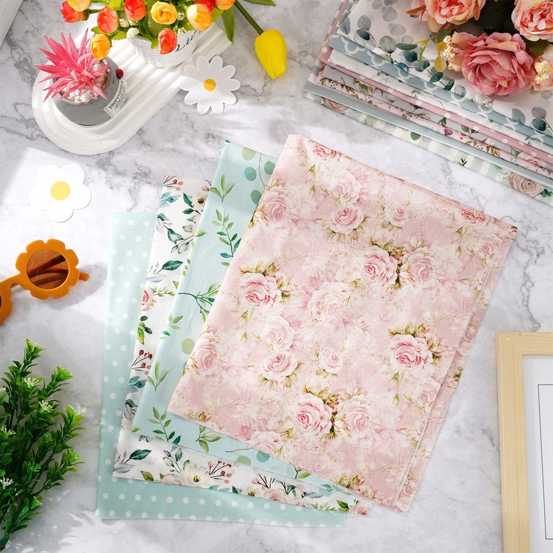Whaline 12Pcs Spring Cotton Fabric Bundles 18 x 22 Inch