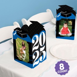 Big Dot of Happiness Blue 2025 Graduation Photo Holder Centerpieces, 4x6 Picture Display Box, Table Decoration Centerpiece for Grad Party Decor, 8 Count