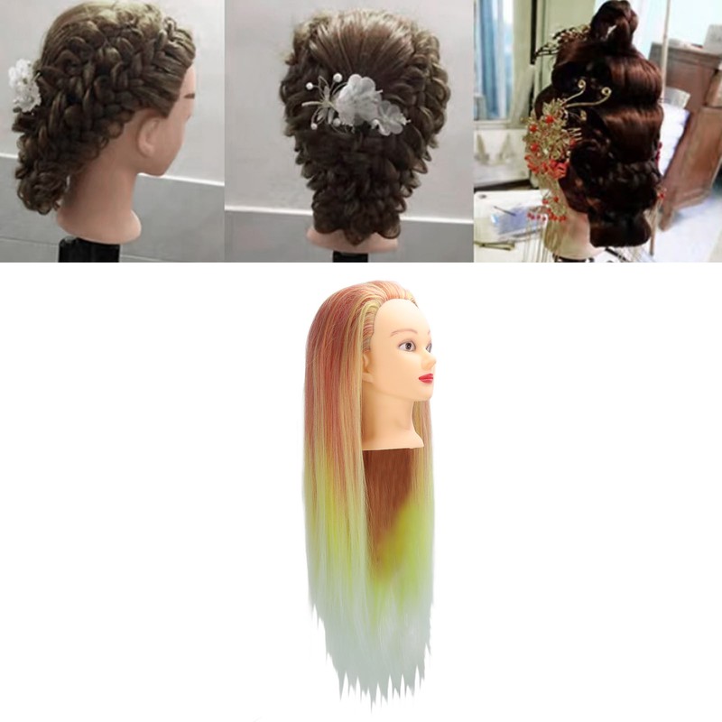 Hairdressing Mannequin Head Synthetic Braiding Hair Hairdresser Head Gradient Orange