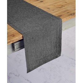 Solino Home 100% Pure Linen Table Runner – 14 x 36 Inch Athena, Handcrafted from European Flax, Natural Fabric Runner – Charcoal Grey