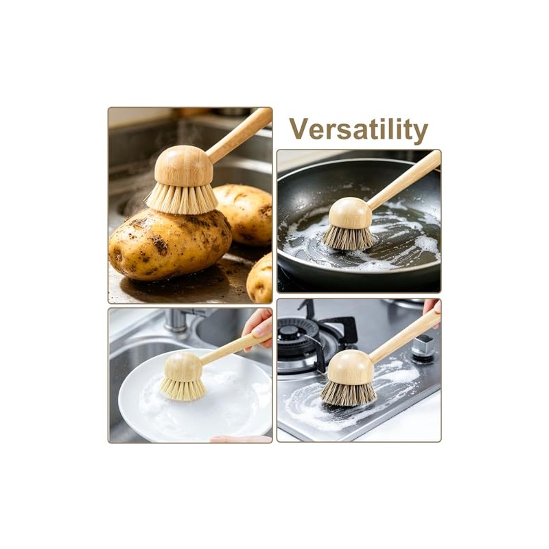 2 Pack Natural Kitchen Dish Brushes with Sisal & Palm