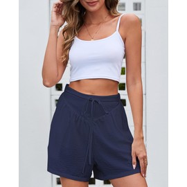 Eddoyee Shorts Women Summer Causal Women Shorts Drawstring Elastic Waist with Pockets Beach Short Pants Blue XL