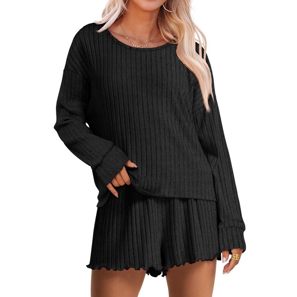ANRABESS Women's 2 Piece Lounge Pajama Sets Casual Ribbed Long