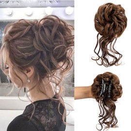 Claw Clip Messy Bun Hair Piece Tousled Updo Hair Buns Extension Elastic Hair Band Hair Pieces Curly Scrunchie For Women (Mix2 Brown2)