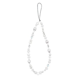 JIHUOO Beaded Phone Lanyard Wrist Strap Faux Pearl Cell Phone Charms Phone Chain Wristlet Keychain Bead Keychain Bracelet for Women Girls