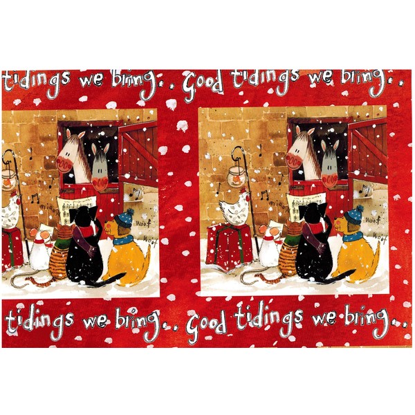 Alex Clark Art Horses, Dogs, Cats Carol Singers Rolled Christmas Gift Wrapping Paper 3 Sheets 19.5 in x 27.5