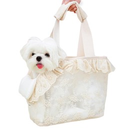 ONECUTE Dog Carrier for Small Dogs Rabbit cat with Lace Design, Cotton Bag, Dog Carrier Soft Sided, Collapsible Travel Puppy Carrier (Beige, 13" L x 6.7" W x 10.6" H)