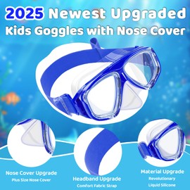 Vvinca Schwimmbrille für Kinder mit Nasenschutz und Stoffband, bruchsicher, antibeschlag- und wasserdicht für Kinder von 3–14 Jahren