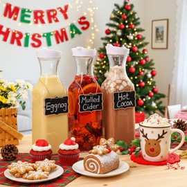 Chengu 61 Pcs Mimosa Bar Supplies 4 Pack 50 oz Plastic Water Carafe with Lid and Cups Label, Clear Pitcher with Lid Tags Drink Container for Christmas Winter Party Cold Water Juice Iced Tea Lemonade