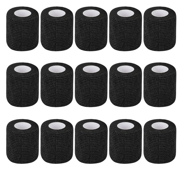 KISEER 15 Pack 2 Inch x 5 Yards Black Self Adhesive Bandage Breathable Cohesive Bandage Wrap Rolls Elastic Self-Adherent Tape for Stretch Athletic, Sports, Wrist, Ankle