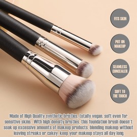 Rytrre Foundation Contour Brush for Liquid Makeup, Professional Kabuki Brushes, Under Eye Nose Contour Brush for Blending Liquid Cream Flawless Powder Cosmetics Buffing Stippling Concealer (Collection 3Pcs)