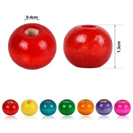 Jinlaili Pack of 200 Colourful Wooden Beads, 13 mm Wooden Beads for Threading, Round Craft Beads, Mini Wooden Balls with Hole, Natural Wooden Beads, Bead Cord, Wooden Beads for Jewellery Crafts