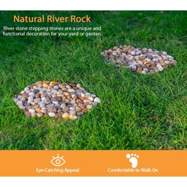 Qualdout River Rocks Stepping Stones Pavers Outdoor for Garden Walkway, Pebbles Polished Gravel for Yard Lawn Patio Pathway Landscaping, Set of 6 (Hexagon)
