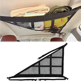 Coollooda Car Ceiling Storage Net, Triangle Car Storage Net, 31.5 x 21.7 inches (80 x 55 cm), 2 Layer Type, Zippered, Roof Net, Convenient Storage, Prevents Luggage Falling, Buckle Fixed, Adjustable,