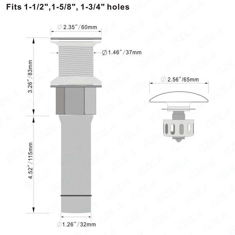 GZILA Vessel Sink Drain Without Overflow, White Pop-Up Drain With
