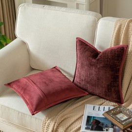 Yaertun Set of 2 Cushion Covers, Bordeaux Red, 40 x 40 cm, Chenille Cushion Covers, Decorative Cushion Cover, Sofa Cushion, Decorative Cushion, Velvet Back for Sofa, Bedroom, Living Room, Soft, Cosy