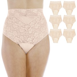 Wearever 6-Pack Women's Beige Lovely Lace Regular Absorbency Incontinence Panties 2X (Fits Hip 45-48")