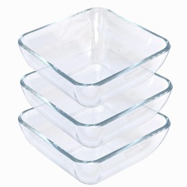 VIPHIEC Small 5 Inch Square Tempered Glass Salad Bowls Set, 15 oz Serving Bowls, Set of 3