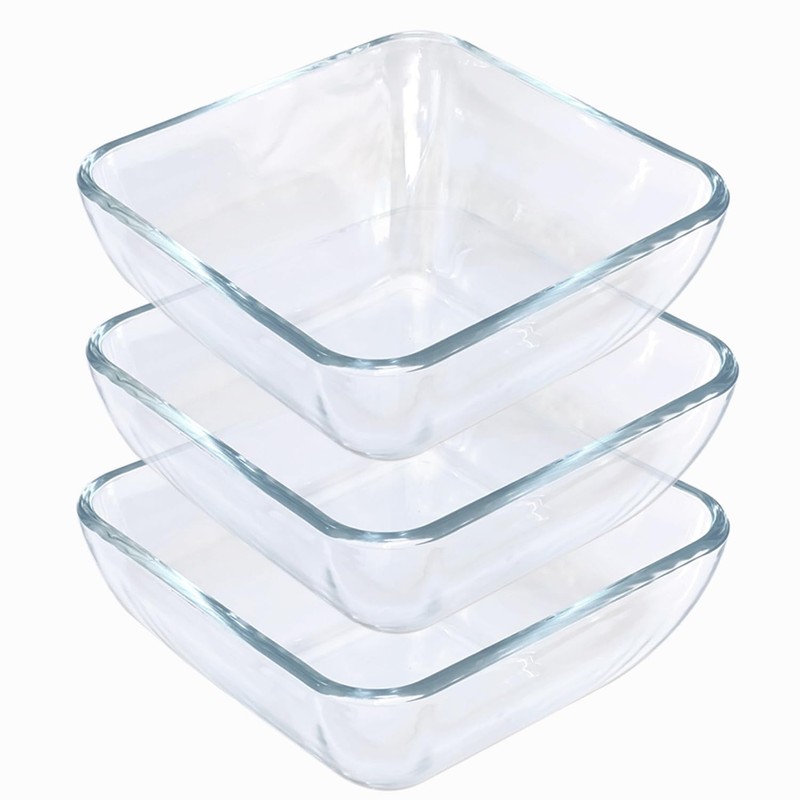 VIPHIEC Small 5 Inch Square Tempered Glass Salad Bowls Set,