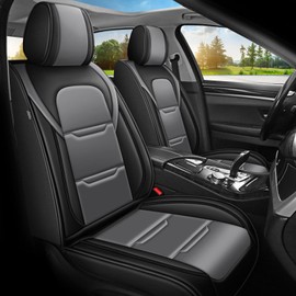 YORKNEIC 2 Front Seat Covers Fit for Honda Ridgeline 2006-2014 and 2024 2025 Leather Car Seat Covers for Honda Ridgeline Automotive Seat Cushion with Airbag Compatible (2PCS,Black&Grey)