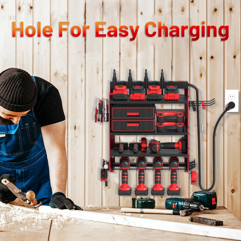 Power Tool Organizer Wall Mount with Charging Station, Garage 4