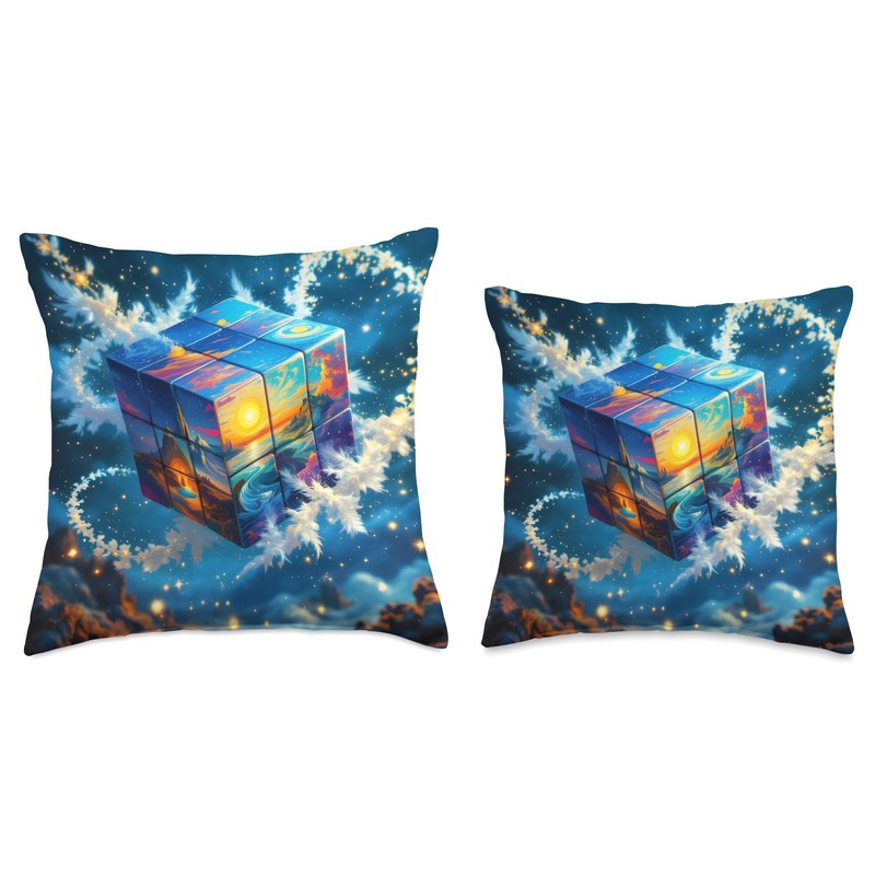 Fantasy Cube In Space Throw Pillow