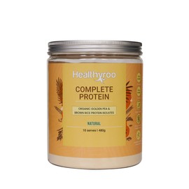 Healthyroo Complete Protein Natural, 16 serve, Organic Plant-Based Pea and Brown Rice Protein Powder – Fermented, Low Carb, Low FODMAP, Gluten-Free, Vegan, 23.2g Protein per Serving