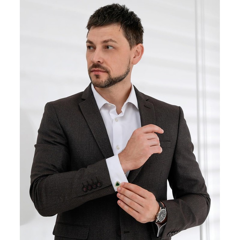 Vittorio Vico Triangular Crystal Diamond Set Cuff Links (Emerald/Gold, CL-7214)