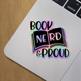 Holographic Decal Stickers of Book Nerd and Proud Premium Waterproof Vinyl Decal Stickers for Laptop Phone Accessory Helmet Car Window Mug Tuber Cup Door Wall Decoration ANDVER3d40891HO