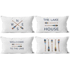 The Lake House Lake Throw Pillow Case, 18 x 18 Inch Set of 4, Lake Paddle Decor, Lake House Rules Decor, Lake House Decor, Lake House Room Decor Pillows Cover for Sofa Couch Bed (Whiter) (20x12)