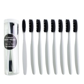 Cepillo de dientes extra duro y firme de cabeza enorme, cabezal grande largo con cerdas de carbón para blanqueamiento dental, cuidado bucal dental (blanco, extra grande)