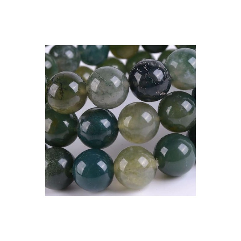 Natural Moss Agate Gemstone 10mm Round Beads Stretch Bracelet 7